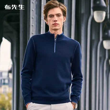 MrBu布先生100%羊毛针织衫男 商务拉链半高领厚款羊毛衫BT10373商品大图