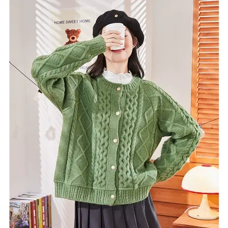 唐狮早春外套气质毛衣女春秋新款圆领针织开衫外套慵懒风上衣2.25图片