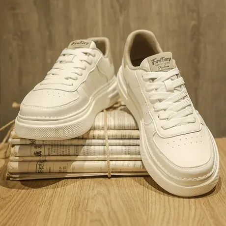 男鞋2024新款春夏季潮流小白鞋男款青少年运动休闲平板鞋真皮厚底商品大图