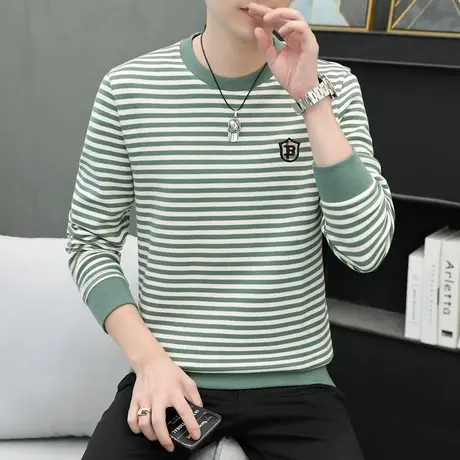 条纹卫衣男士秋季新款2023潮流宽松休闲百搭圆领t恤长袖打底衫男商品大图