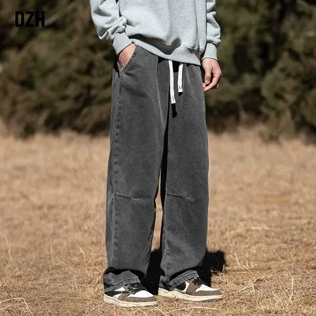 男生黑色复古牛仔裤男春秋直筒宽松2024新款休闲裤子男款阔腿长裤商品大图