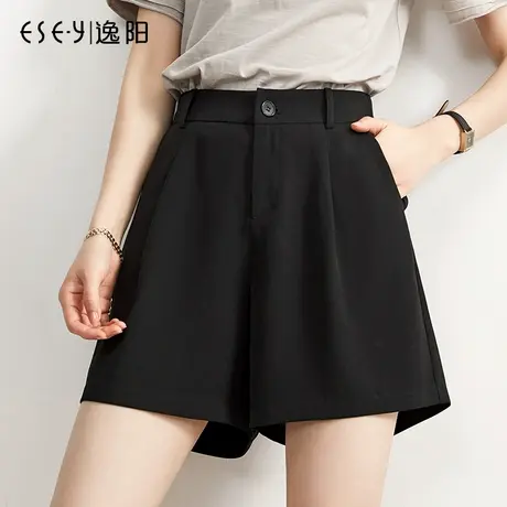 逸阳夏天黑色三分西装短裤女宽松休闲显瘦高腰白色A字阔腿中裤薄商品大图