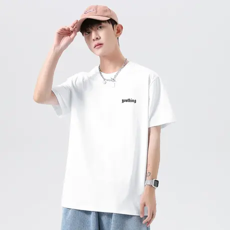 重磅纯棉t恤男短袖2023新款夏季半袖白色上衣服美式潮流全棉体恤商品大图