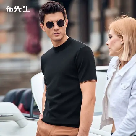 MrBu布先生英文贴片短袖羊毛t秋冬轻薄保暖男羊毛衫BT11989断码商品大图