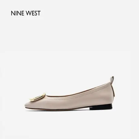 Nine West/玖熙奶油鞋女2023秋新款平底方头复古方扣法式通勤单鞋图片