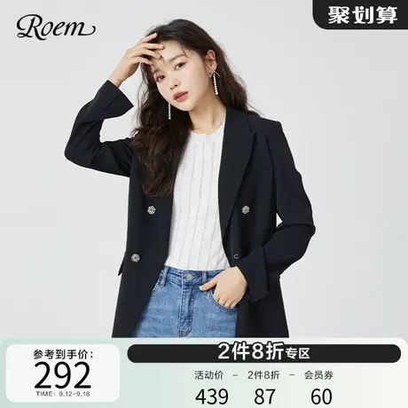 Roem商场同款春夏新品韩式简约中性复古纽扣商务休闲潮西装小个子图片