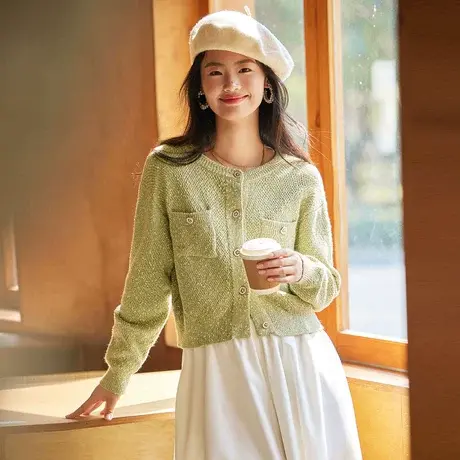 时尚气质名媛风毛衣开衫女2023年秋季新款减龄小众设计感显瘦上衣商品大图