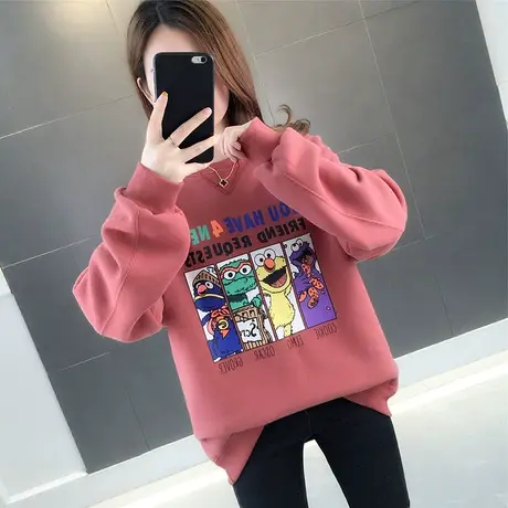 卫衣加绒加厚女士秋冬新款2021宽松无帽印花韩版潮流ins套头上衣图片