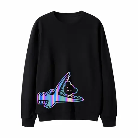 高街反光可爱卡通鳄鱼卫衣男女ins宽松纯棉宽松大码情侣圆领上衣商品大图