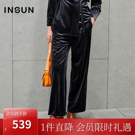 恩裳2023秋季新款光泽感丝绒阔腿裤舒适弹力无束休闲裤女商品大图