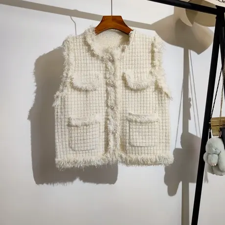 小香风针织马甲开衫女外套仿水貂绒秋冬新款韩版毛衣背心坎肩马夹商品大图