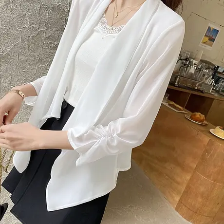 夏季新款外搭雪纺衫女垂感宽松防晒开衫防晒衣披肩短外套空调衫图片