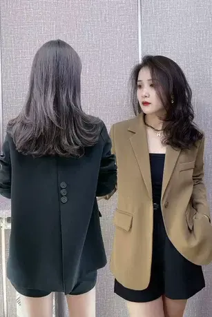 2023年新款春秋英伦风后背开叉黑色西装外套女设计感小众西服上衣商品大图