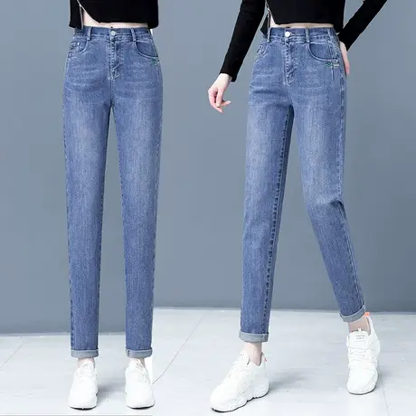 时尚牛仔老爹裤女韩版2023新款春秋高腰小脚休闲裤显瘦宽松萝卜裤图片