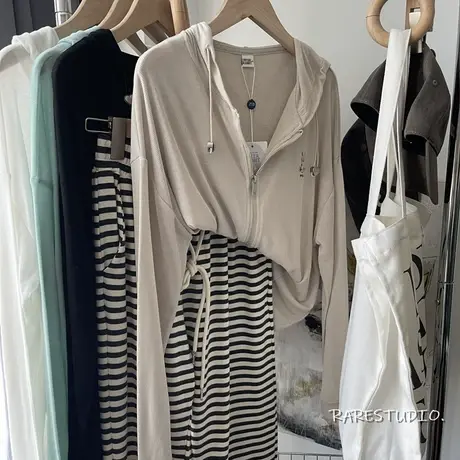 简约时髦高级感彼得兔薄棉针织连帽拉链防晒外套开衫轻薄透气宽松商品大图