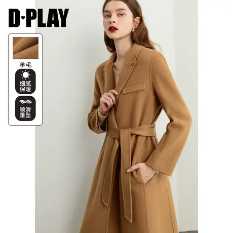 DPLAY【黑标】冬新殿堂ji拱针浴袍式戗驳领双面羊毛呢大衣商品大图