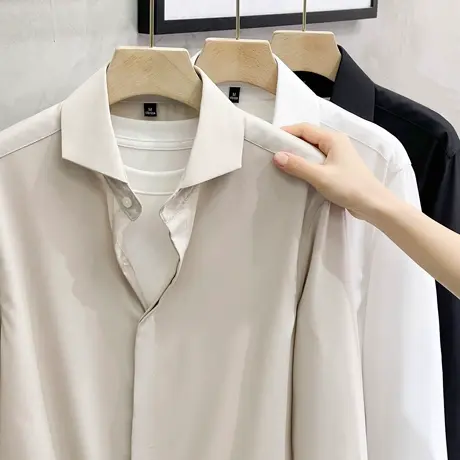 竹纤维肌理英伦男装商务休闲修身长袖衬衫韩版丝光免烫温莎领衬衣商品大图