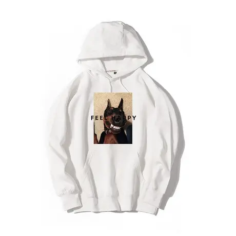 秀洛杜宾犬狗狗感到开心feel happy帽套头卫衣情侣装衣服加绒外套商品大图