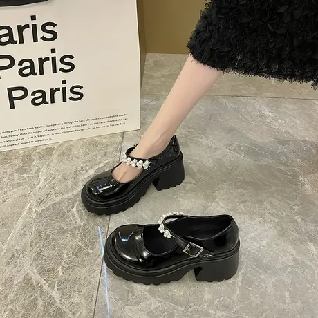法式高跟玛丽珍鞋女鞋2023新款秋季英伦风小皮鞋女配裙子粗跟单鞋商品大图