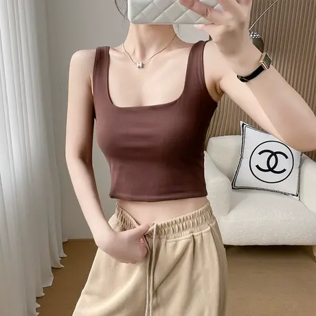 纯棉修身方领吊带背心女短款露脐打底上衣内搭显瘦气质百搭夏季潮图片