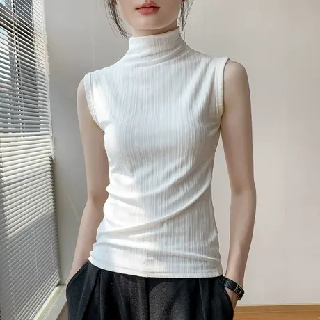 半高领吊带背心女2025秋季新款内搭修身白色上衣百搭无袖打底衫商品大图