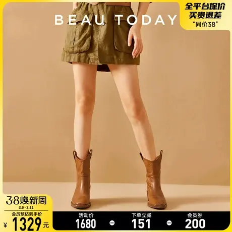 BeauToday英伦风黑色马丁靴女2024新款增高炸街小短靴甜酷机车靴商品大图