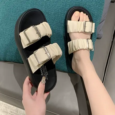 一字拖鞋女春夏外穿松糕厚底2024新款小个子超火百搭海边沙滩凉鞋图片
