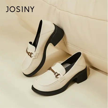 Josiny/卓诗尼乐福鞋女2024新款春季小皮鞋百搭厚底增高松糕鞋子商品大图