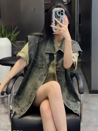 韩系时尚气质2023夏新款复古风百搭无袖坎肩外搭牛仔马甲上衣女潮商品大图