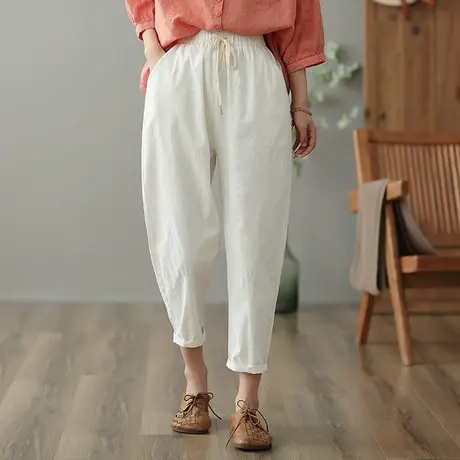 dza 高腰显瘦休闲裤女2023夏九分直筒阔腿裤萝卜裤宽松百搭哈伦裤图片