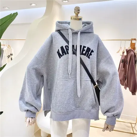 卫衣女加绒加厚2022秋冬新款韩版ins潮立体刺绣百搭宽松连帽外套商品大图