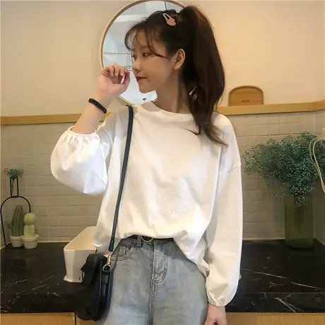 2023年早秋季新款甜酷宽松小众设计感泡泡袖长袖t恤女装上衣服潮商品大图