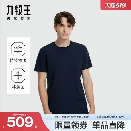 [商务户外]九牧王男装JT2D29517短袖T恤2024秋新品舒适透气上衣男商品大图