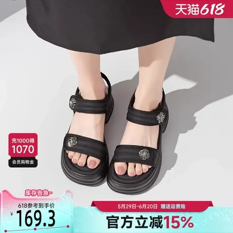 戈美其厚底凉鞋女2025新夏季外穿黑色软底魔术贴拖鞋海边沙滩凉鞋商品大图