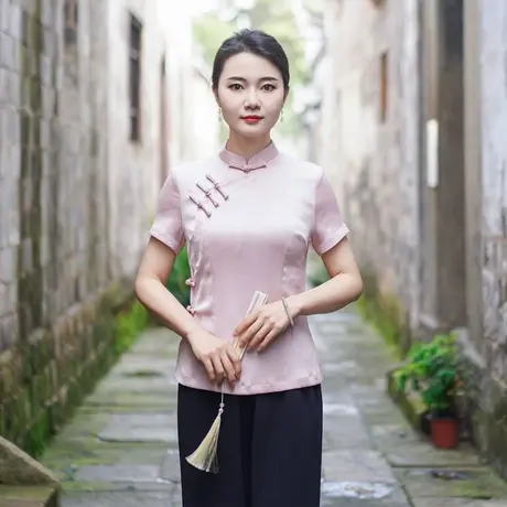 筠雅夏季新款中国风古典唐装上衣女修身显瘦夏日新中式穿搭24R602商品大图