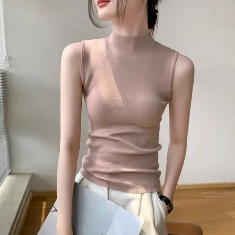 藤黄色针织无袖背心女2025春秋新款修身坎肩纯色羊毛西装内搭上衣商品大图