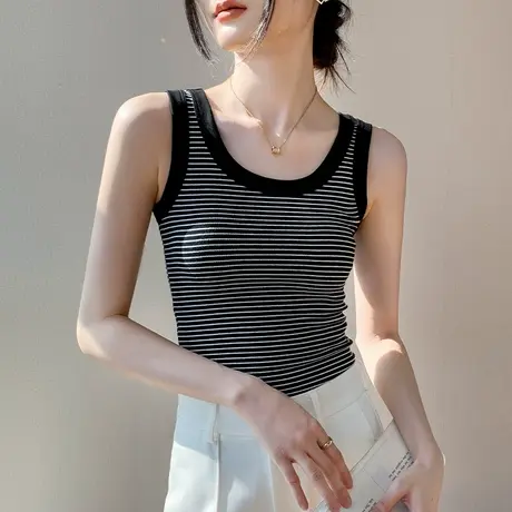 美式撞色条纹吊带背心女2025春季新款辣妹性感衬衫内搭无袖打底衫商品大图