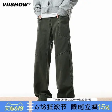 VIISHOW休闲工装裤男重磅解构潮牌痞帅弯刀裤美式复古休闲直筒裤商品大图