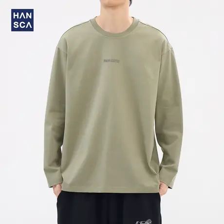 清仓特卖hansca 305g重磅长袖t恤男宽松刺绣纯棉体恤美式春秋卫衣商品大图