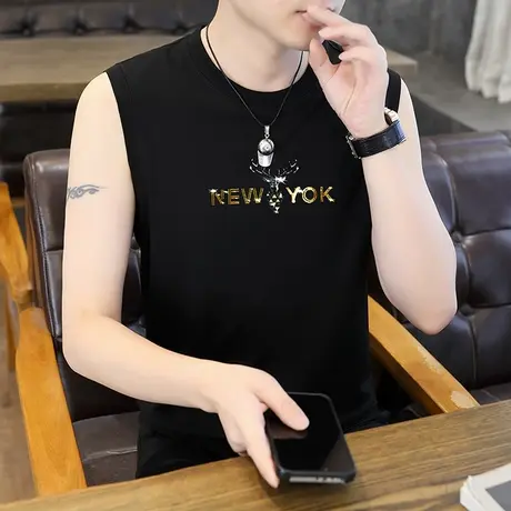 背心男夏天冰丝薄清凉无袖T恤大码学生潮流帅气篮球运动健身坎肩图片