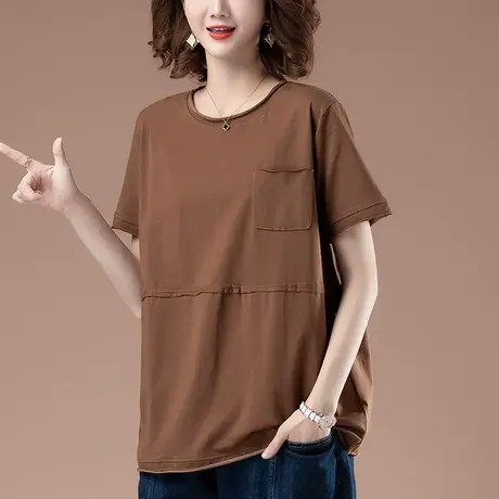 短袖t恤女夏季加肥加大码女装宽松中年妈妈纯棉休闲百搭显瘦体恤商品大图