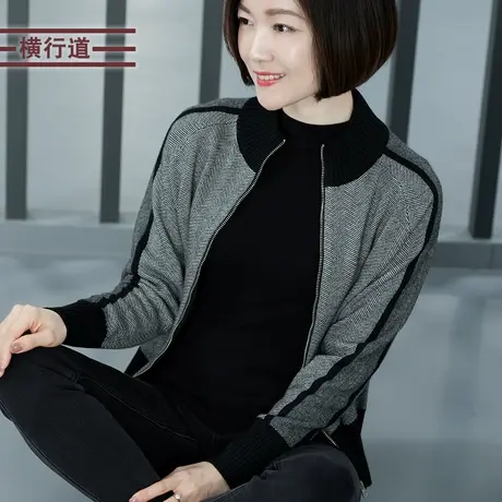 2023冬装半高领妈妈款开衫长袖拉链针织衫立领中年外套大码女上衣商品大图