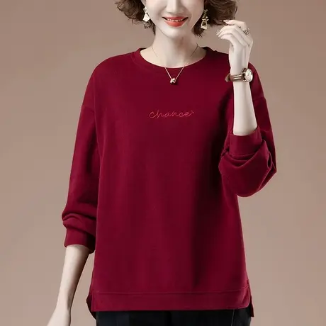 卫衣女春秋新款加肥加大码女装宽松中年妈妈百搭休闲薄款显瘦上衣商品大图