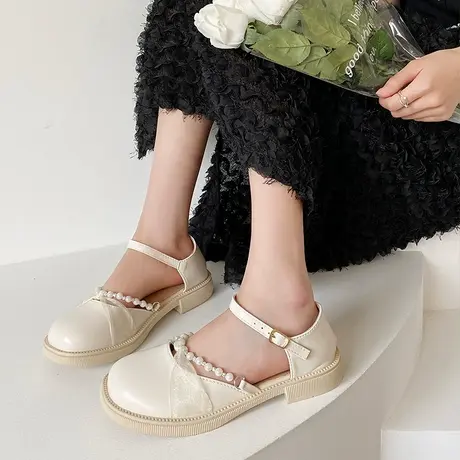 玛丽珍女鞋2023新款夏季法式小皮鞋平底单鞋仙女风配裙子包头凉鞋商品大图