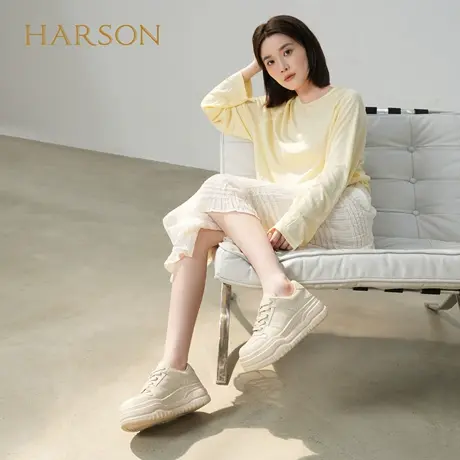 哈森舒适休闲板鞋女2025秋季新款增高百搭小白鞋HWCL250125商品大图