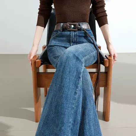 微喇牛仔裤女2025春秋新款高腰弹力修身百搭美式复古流苏喇叭裤子商品大图