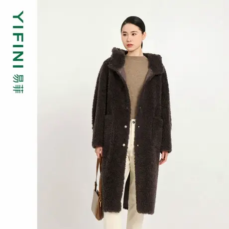 [专柜同款]Yifini/易菲100%羊毛优雅气质大衣女宽松长款保暖外套商品大图