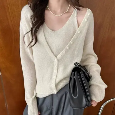 针织开衫吊带背心两件套女早秋新款韩系温柔显瘦内搭长袖毛衣外穿商品大图