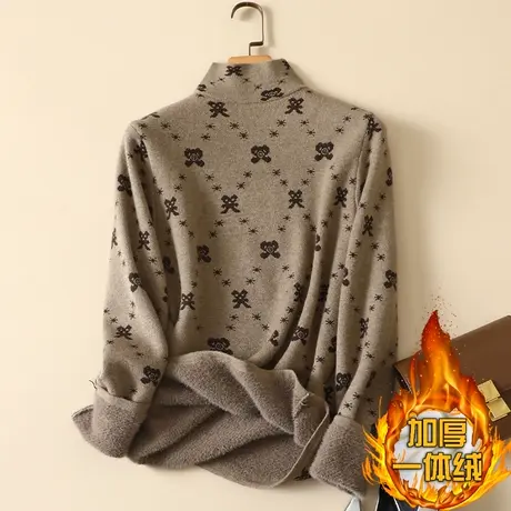 一体绒半高领毛衣女2022年秋冬新款加绒加厚宽松内搭针织打底衫女商品大图