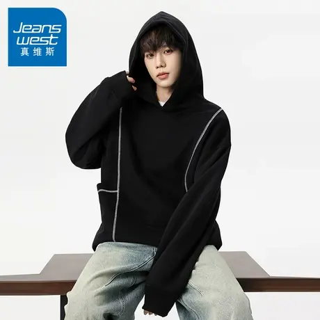 N5真维斯男士连帽卫衣2025新款秋季美式宽松外套男生春秋重磅帽衫商品大图